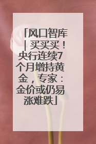 风口智库｜买买买！央行连续7个月增持黄金，专家：金价或仍易涨难跌